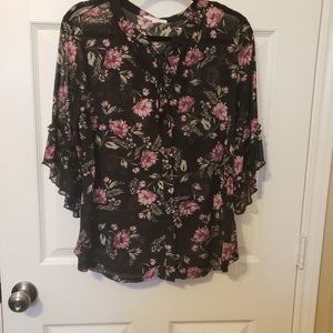 Black floral blouse